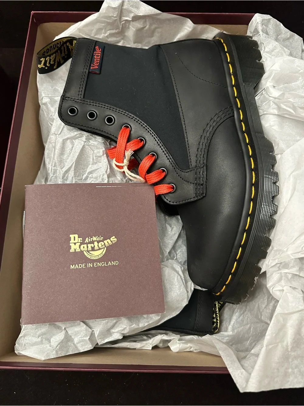 Dr. Martens 1460 Panel MIE Ventile Black Leather Boots - New With Box US M7 / W8